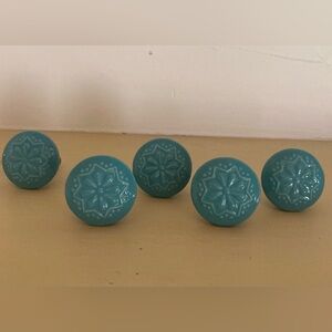 Decorative Turquoise Blue Ceramic Knobs Set of 5